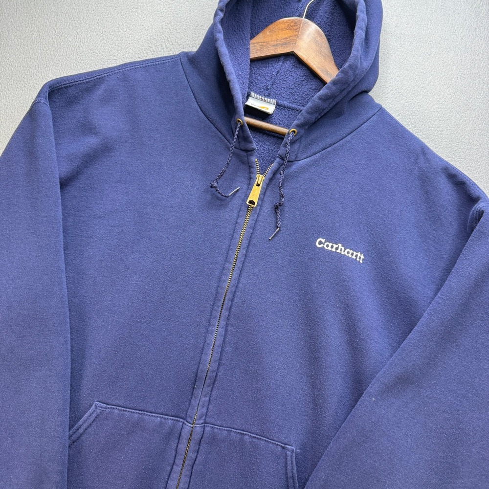 Carhartt Full Zip Hoodie Men XL Blue Cotton Blend Fleece Workwear Jacket Outdoor